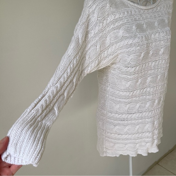 Alice + Olivia horizontal cable knit 100% linen high low sweater scoop neck SZ S - Picture 7 of 9